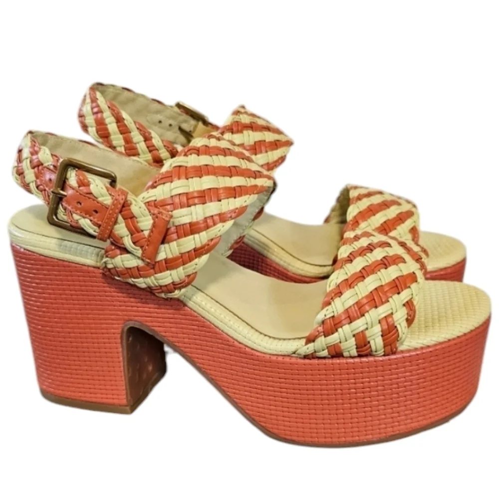 Charlotte Stone Orange and Cream Woven Platform Sandals